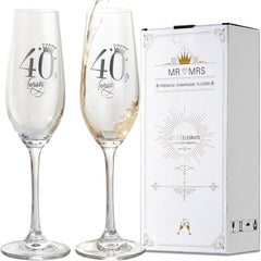 40th Anniversary Wedding Gifts, Champagne flutes 40th Anniversary Decorations Champagne Glasses with Rhinestones 40th Gift for Married Couples, Relatives, Parents - VARLKA