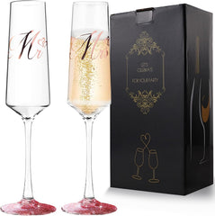 Bride and Groom Champagne Flutes Print Mr and Mrs Glasses for Wedding Glasses and Toasting Flutes Bridal Shower Gifts Engagement Gift - VARLKA