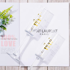Mr and Mrs Champagne Flutes with Long Stem, 7oz Champagne Glasses, Wedding Gift for Couples , Bridal Shower Gifts, Engagement Gift for Couples Bride and Groom (Gold) - VARLKA