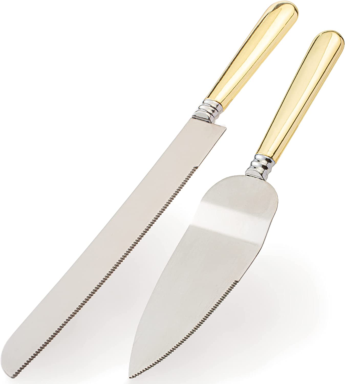 VARLKA Wedding Cake Knife and Server Set, Cake Cutting Set for Wedding, Personalized Stainless Steel Blade and ABS Gold Plated Handle Cake Cutter & Pie Server Set for Birthdays, Anniversary, Parties - VARLKA