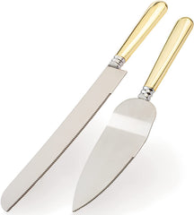 VARLKA Wedding Cake Knife and Server Set, Cake Cutting Set for Wedding, Personalized Stainless Steel Blade and ABS Gold Plated Handle Cake Cutter & Pie Server Set for Birthdays, Anniversary, Parties - VARLKA