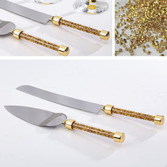 VARLKA Wedding Cake Knife and Server Set, Champagne Flutes Print Mr and Mrs for Bride and Groom Toasting Glasses Engagement & Wedding Gifts - VARLKA
