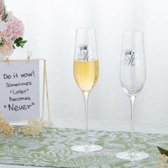 Wedding Champagne Flutes Set of 2 for Mr and Mrs, 7oz Crystal Bride and Groom Champagne Glasses Wedding Gifts Engagement Gift for Couples, Bridal Shower Gift - VARLKA