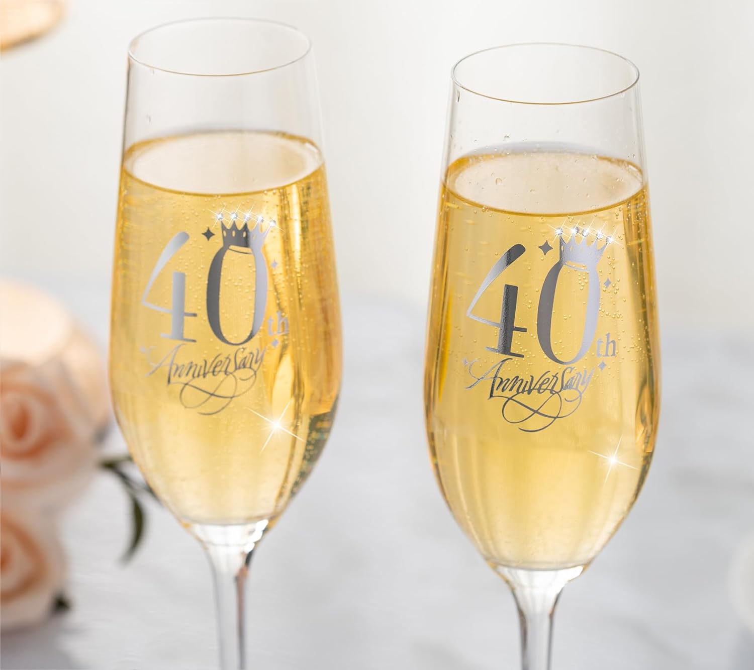 40th Anniversary Wedding Gifts, Champagne flutes 40th Anniversary Decorations Champagne Glasses with Rhinestones 40th Gift for Married Couples, Relatives, Parents - VARLKA