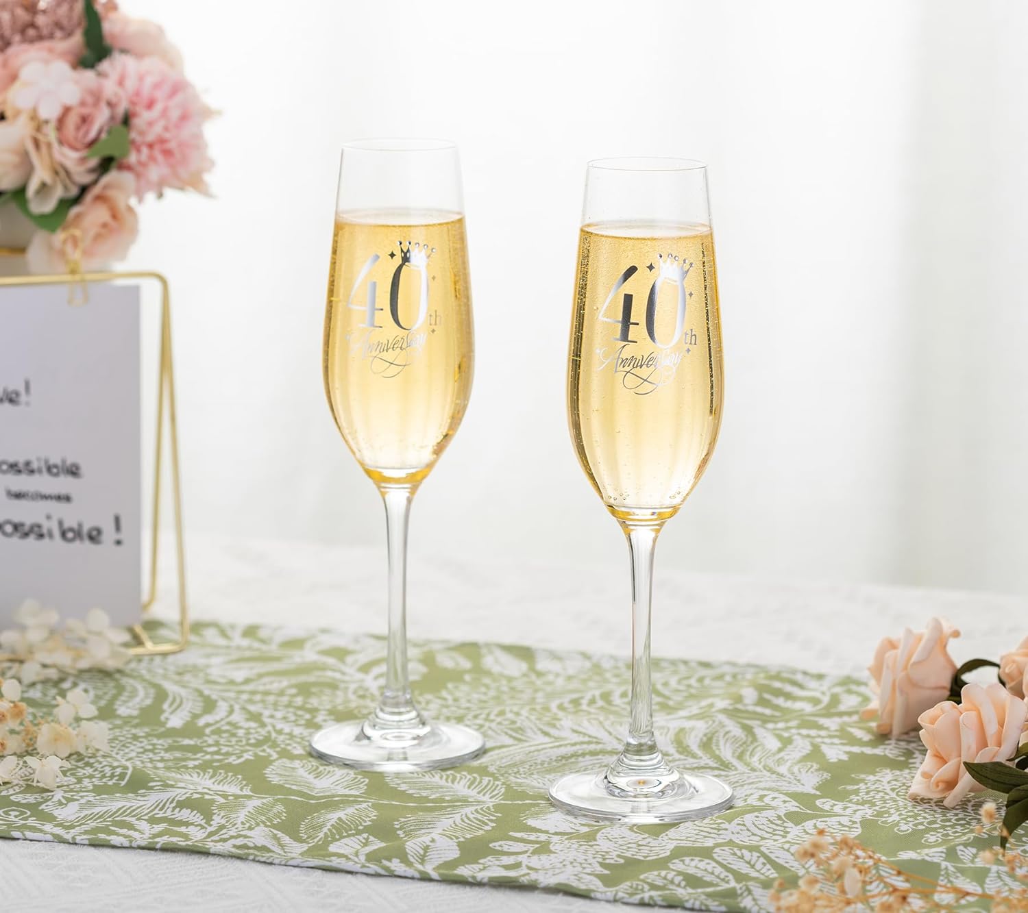 40th Anniversary Wedding Gifts, Champagne flutes 40th Anniversary Decorations Champagne Glasses with Rhinestones 40th Gift for Married Couples, Relatives, Parents - VARLKA