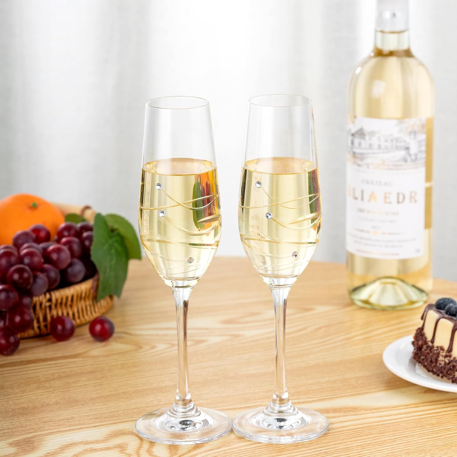 Bridal Shower Gifts Champagne Flutes, 8oz Crystal Champagne Glasses set of 2 Wedding Gifts for Mr and Mrs Engagement Gift for Bride and Groom - VARLKA