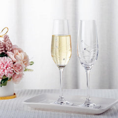 Bridal Shower Gifts Champagne Flutes, 8oz Crystal Champagne Glasses set of 2 Wedding Gifts for Mr and Mrs Engagement Gift for Bride and Groom - VARLKA