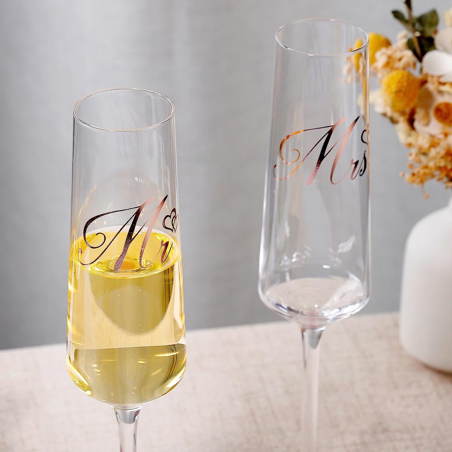 Bride and Groom Champagne Flutes Print Mr and Mrs Glasses for Wedding Glasses and Toasting Flutes Bridal Shower Gifts Engagement Gift - VARLKA
