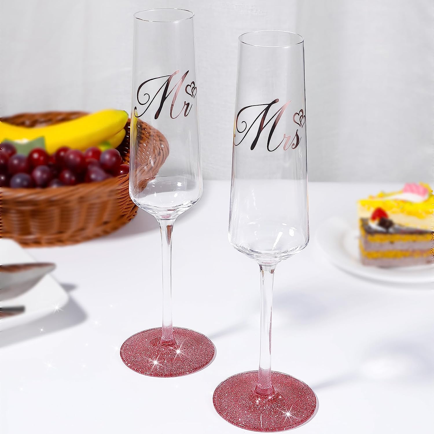 Bride and Groom Champagne Flutes Print Mr and Mrs Glasses for Wedding Glasses and Toasting Flutes Bridal Shower Gifts Engagement Gift - VARLKA