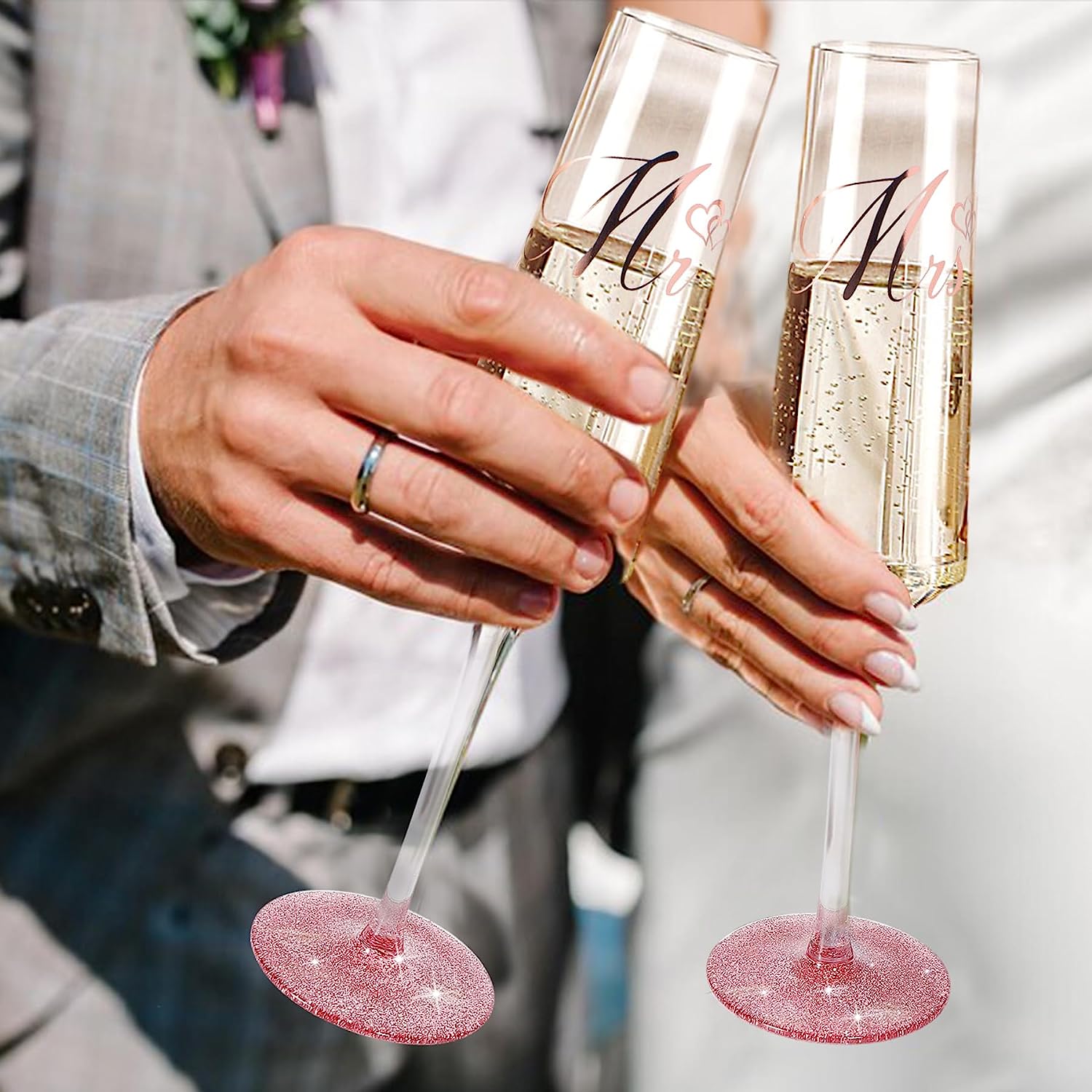 Bride and Groom Champagne Flutes Print Mr and Mrs Glasses for Wedding Glasses and Toasting Flutes Bridal Shower Gifts Engagement Gift - VARLKA