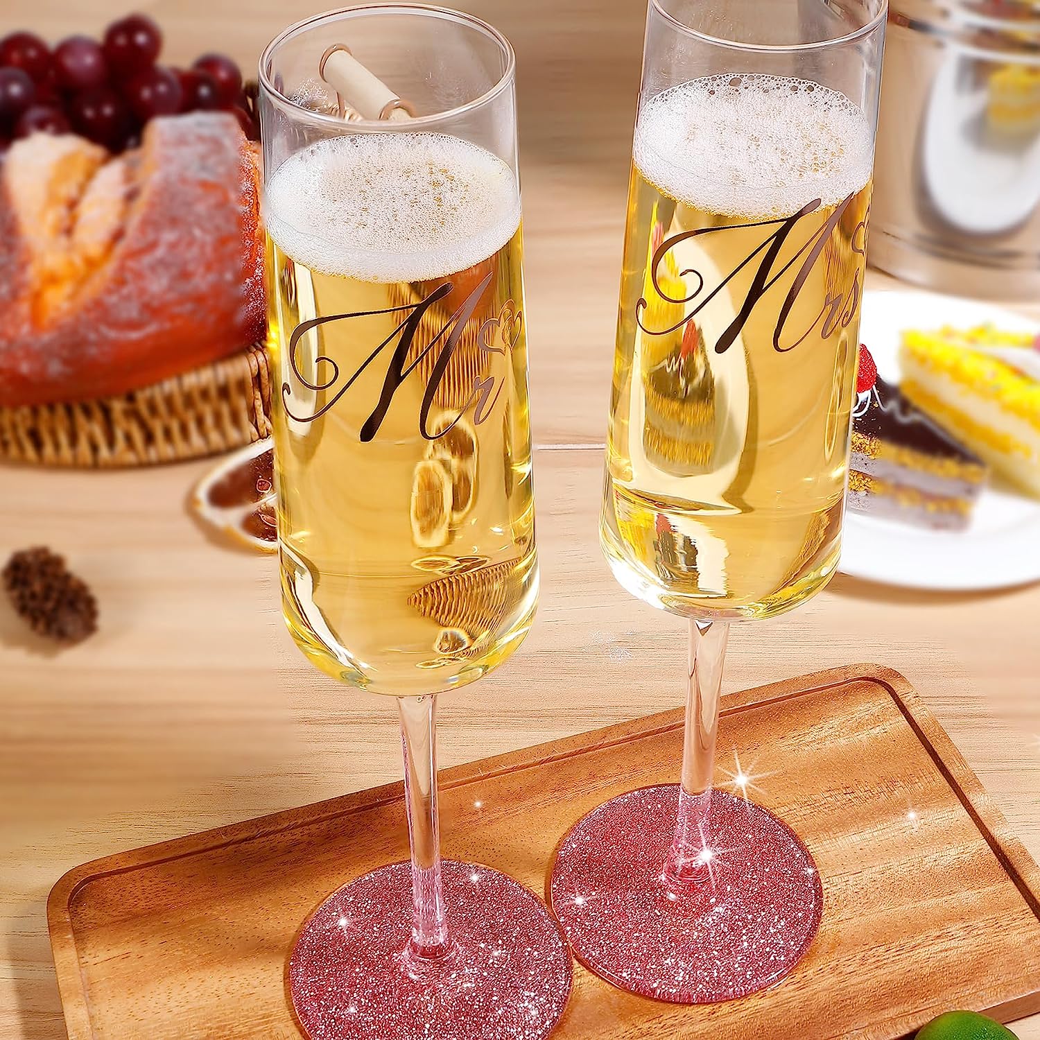 Bride and Groom Champagne Flutes Print Mr and Mrs Glasses for Wedding Glasses and Toasting Flutes Bridal Shower Gifts Engagement Gift - VARLKA