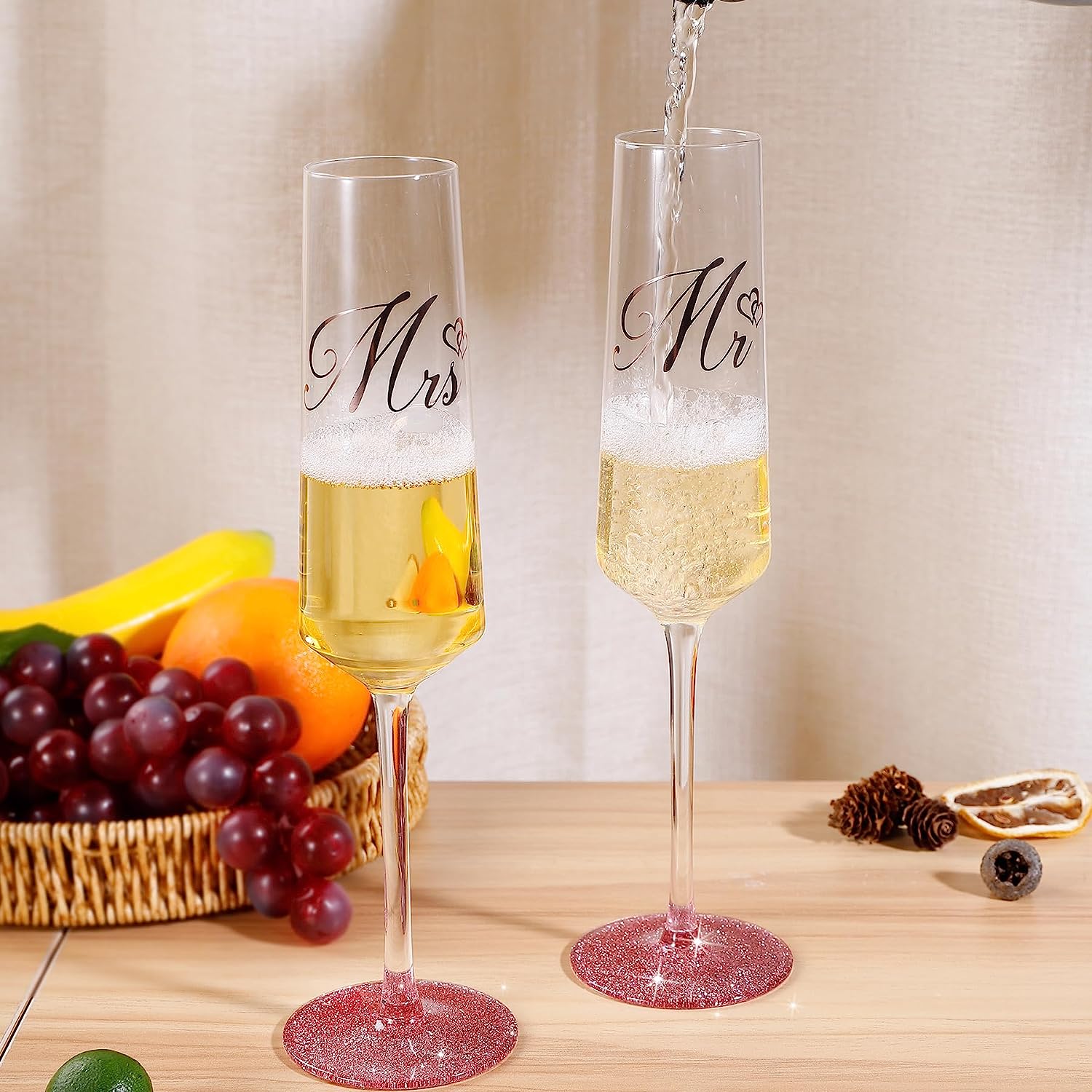 Bride and Groom Champagne Flutes Print Mr and Mrs Glasses for Wedding Glasses and Toasting Flutes Bridal Shower Gifts Engagement Gift - VARLKA