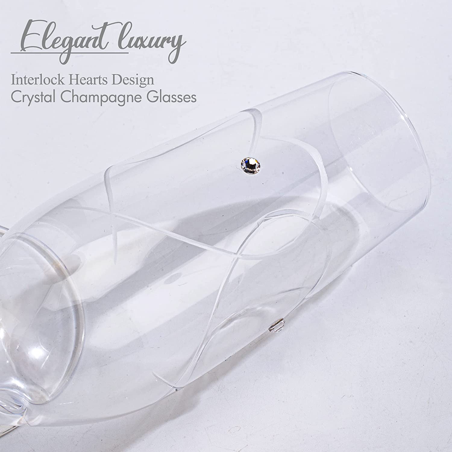 Bride and Groom Champagne Flutes set of 2, Personalization Crystal Toasting Champagne Glasses Etched With 2 Heart for Wedding Couples Engagement gift - VARLKA