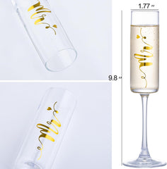 Mr and Mrs Champagne Flutes with Long Stem, 7oz Champagne Glasses, Wedding Gift for Couples , Bridal Shower Gifts, Engagement Gift for Couples Bride and Groom (Gold) - VARLKA