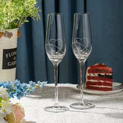 VARLKA Champagne Flutes Toasting Champagne Glasses set of 2 with Love Heart design with Crystals Wine Glasses Wedding Gifts for Couple Bride and Groom Engagement gifts - VARLKA