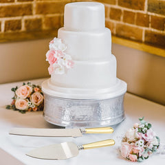 VARLKA Wedding Cake Knife and Server Set, Cake Cutting Set for Wedding, Personalized Stainless Steel Blade and ABS Gold Plated Handle Cake Cutter & Pie Server Set for Birthdays, Anniversary, Parties - VARLKA