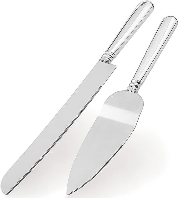 VARLKA Wedding Cake Knife and Server Set, Cake Cutting Set for Wedding, Personalized Stainless Steel Blade and ABS Gold Plated Handle Cake Cutter & Pie Server Set for Birthdays, Anniversary, Parties - VARLKA