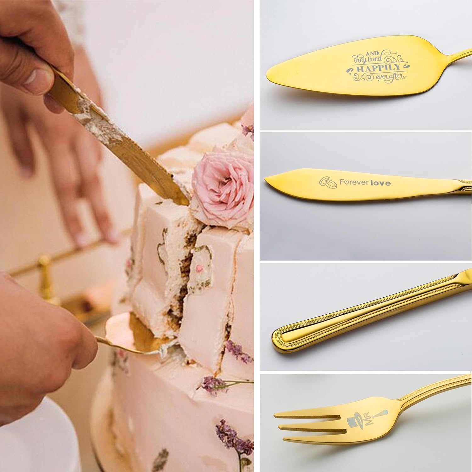 Wedding Cake Knife and Server Set with Cake Forks, Cake Cutting Set for Wedding Anniversary Christmas Birthday Gifts - VARLKA