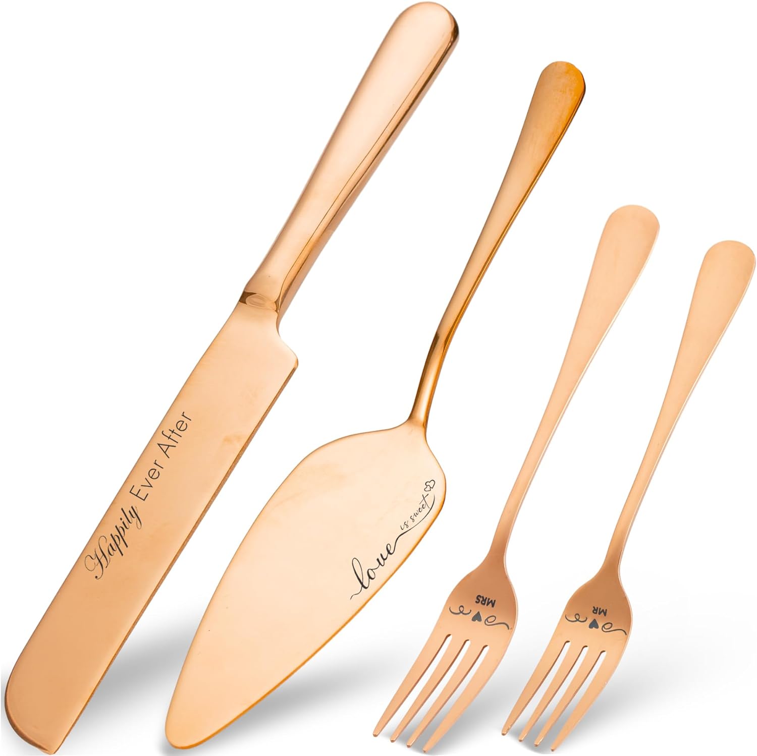 Wedding Cake Knife and Server Set with Forks, Engraved Cake Cutting Set for Wedding Anniversary Christmas Engagement - VARLKA