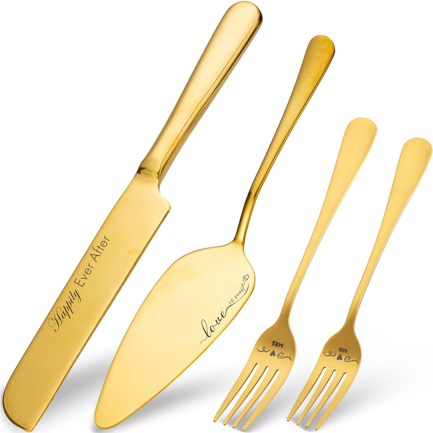 Wedding Cake Knife and Server Set with Forks, Engraved Cake Cutting Set for Wedding Anniversary Christmas Engagement - VARLKA