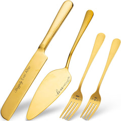 Wedding Cake Knife and Server Set with Forks, Engraved Cake Cutting Set for Wedding Anniversary Christmas Engagement - VARLKA