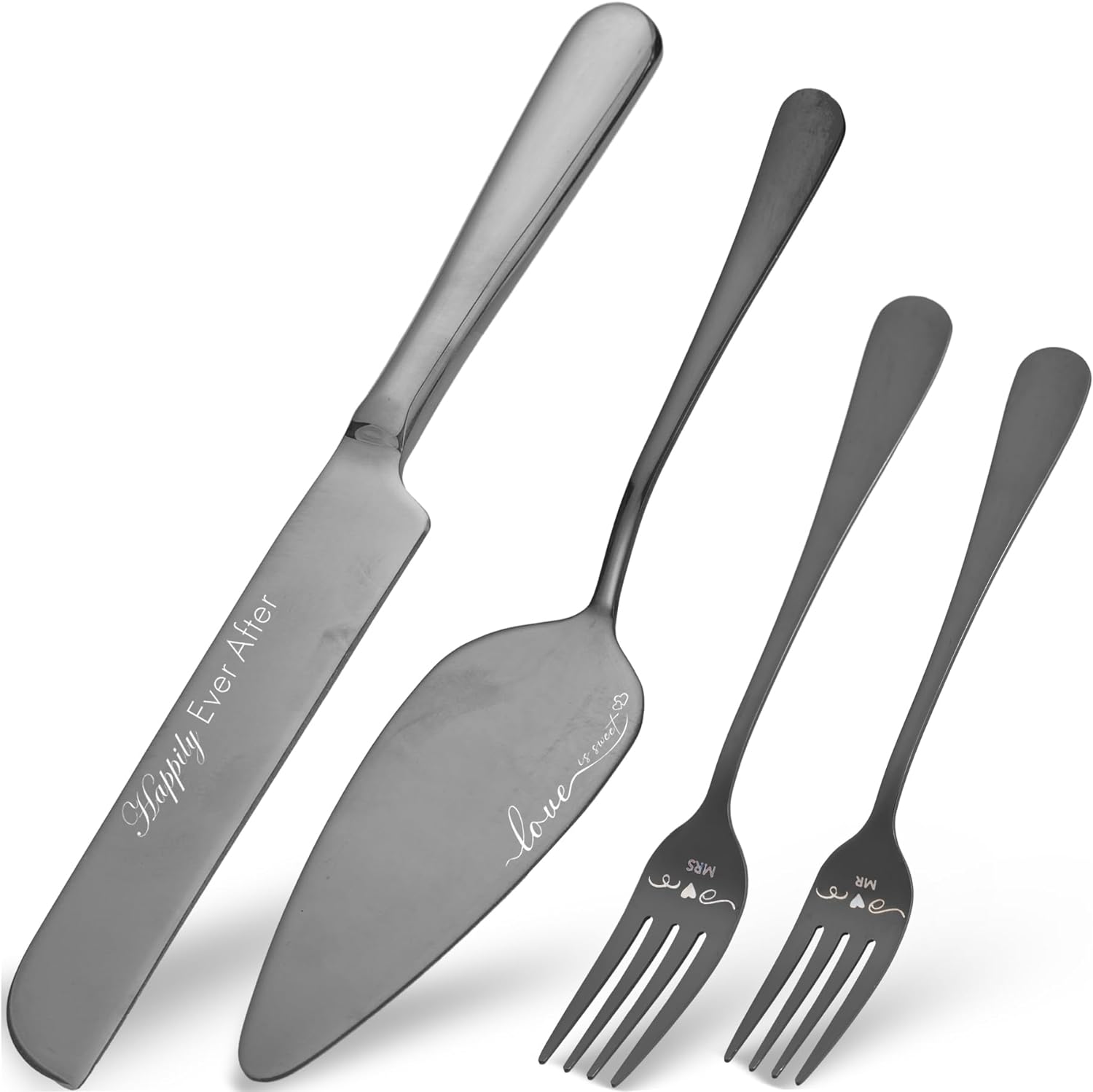 Wedding Cake Knife and Server Set with Forks, Engraved Cake Cutting Set for Wedding Anniversary Christmas Engagement - VARLKA