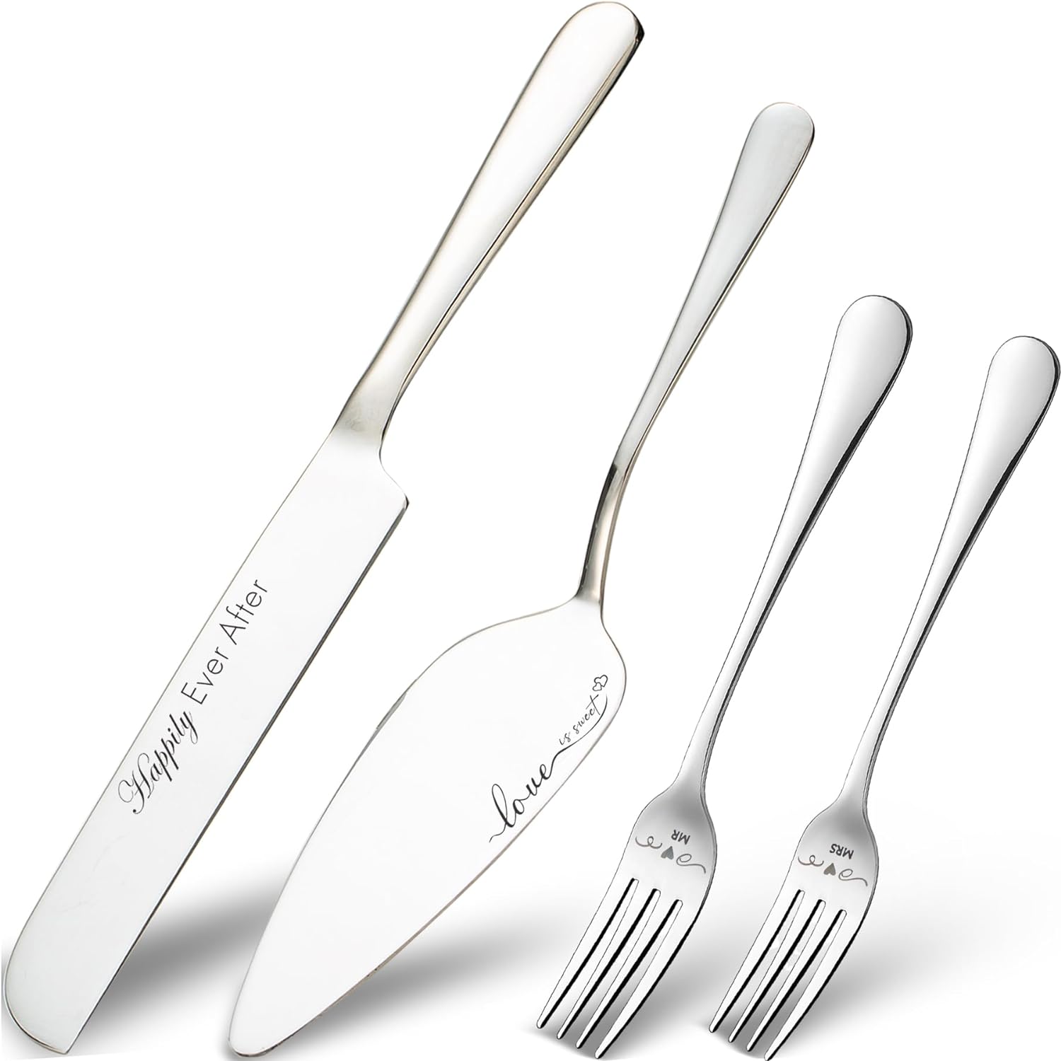 Wedding Cake Knife and Server Set with Forks, Engraved Cake Cutting Set for Wedding Anniversary Christmas Engagement - VARLKA